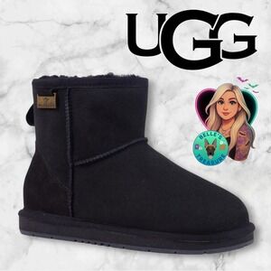 UGG Australia Women's 5 Premium Mini Classic Boots Black Suede Sheepskin Ankle
